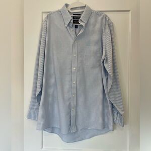 Stafford Travel Wrinkle Free Oxford Regular Fit 16 1/2 (34-35) Blue White stripe